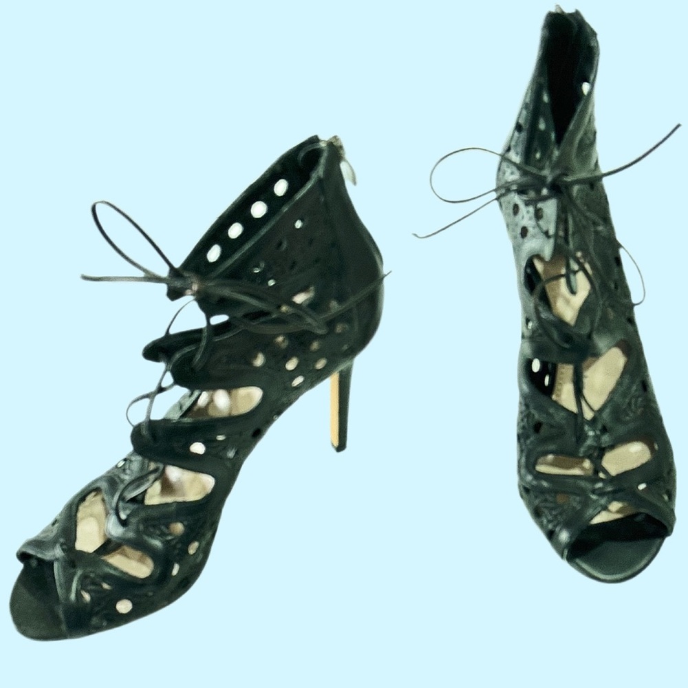 Vince Camuto Black Leather Lace-Up Cut-Out Stiletto Heels 8.5 | Jillie S… - Picture 4 of 8